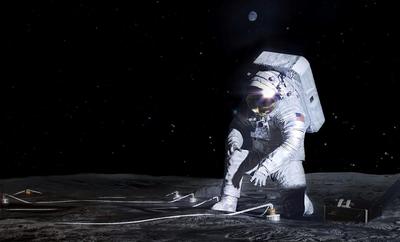 宇宙飛行士が科学装置を月面に設置している想像図.jpgのサムネイル画像