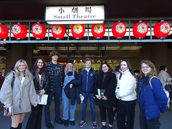 eight international students of Gakushuin University enjoyed a Bunraku puppet show at the National Theatre